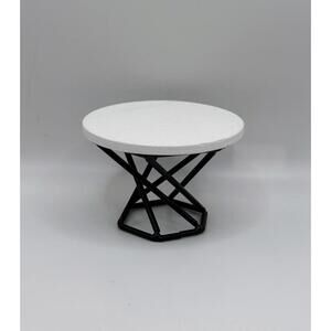 1:12 Dollhouse Mini Round Side Table White Top Black, Wire Base, Miniature Table
